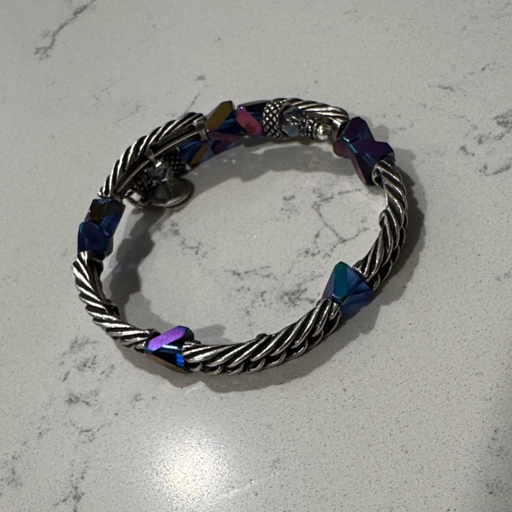 Twisted Silver Bracelet with Iridescent Accents